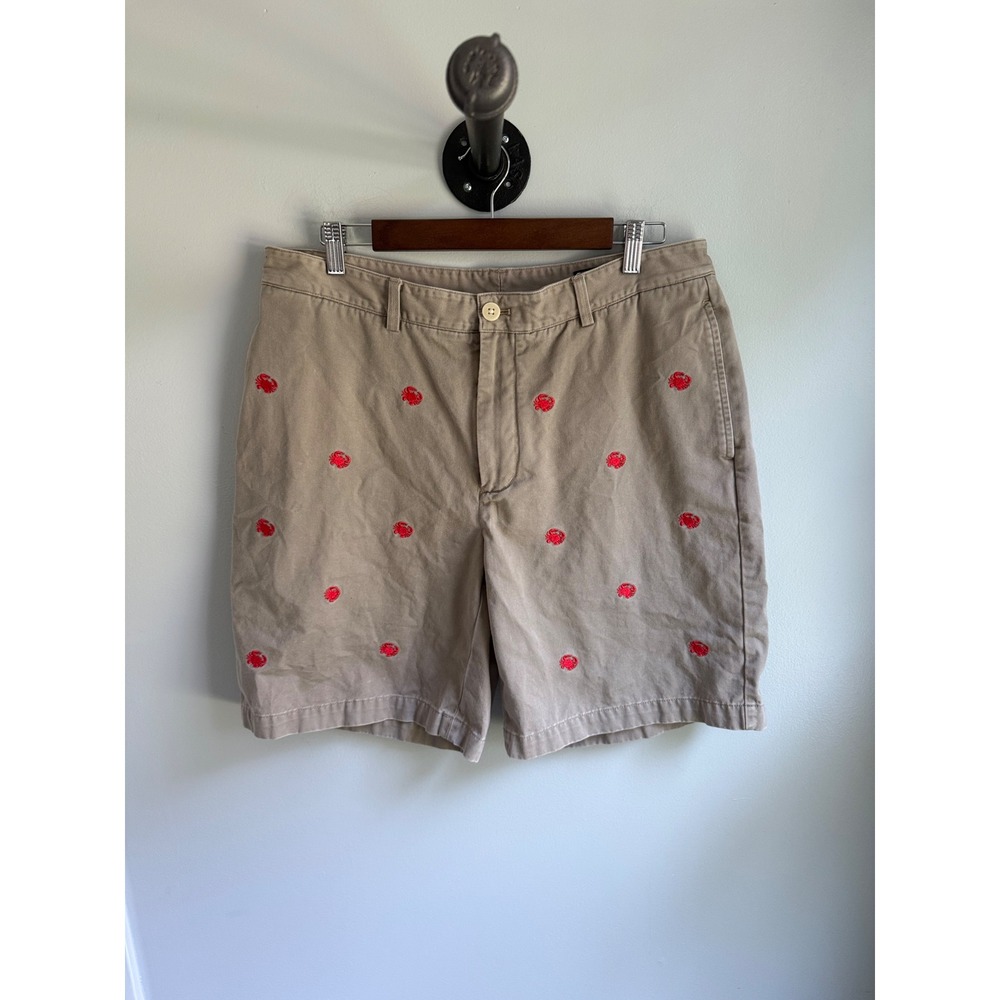 Vineyard Vines‎ Mens Khaki Chino Shorts Red Crab Embroidered Tan Size 35 Preppy
